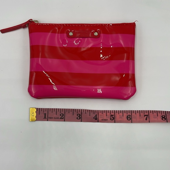 Kate Spade Patent Red and Hot Pink Striped Zip Small Wallet/Bag/Pouch 6" Wide - Picture 13 of 13